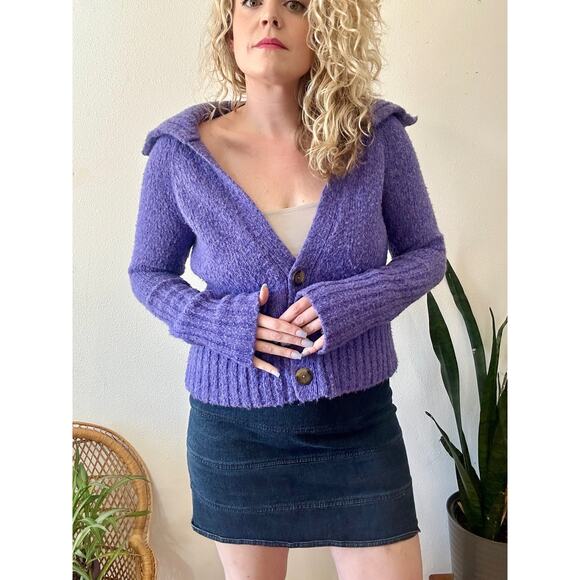 Y2K Deep Periwinkle Collared Cardigan size medium - Picture 2 of 9